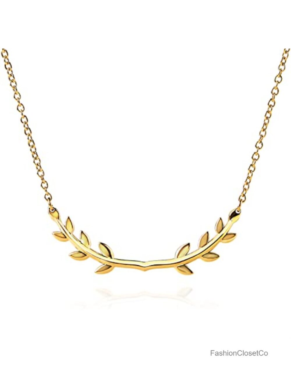 18K Gold Plated Stainless Steel Leaf Pendant Necklace Women Dainty Olive Branch